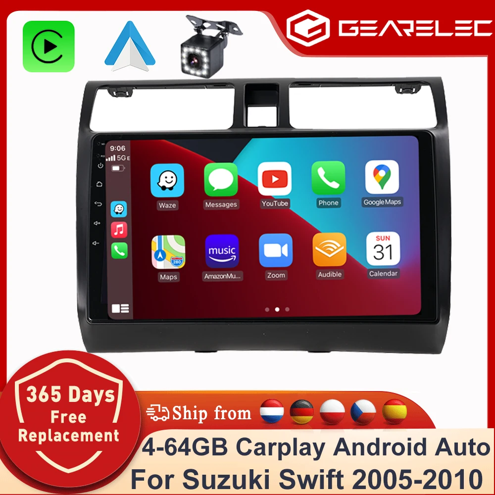 GEARELEC 2-Din-Autoradio für Suzuki Swift 2005-2010, Carplay Android 14 Auto-Multimedia-Player, Stereo-GPS-Navigation
