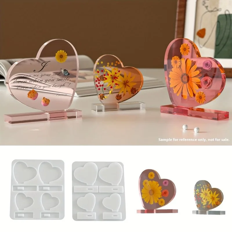 

2Pcs Top Quality 4-Cavity Heart Photo Frame Resin Silicone Mold DIY Craft Display Stand