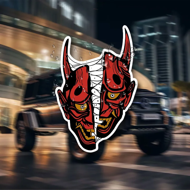 1PC Bold Vibrant Red Oni Sticker - Adhesive Decal for Helmet Wall Mirror Cabinet Surfaces Personal Decor