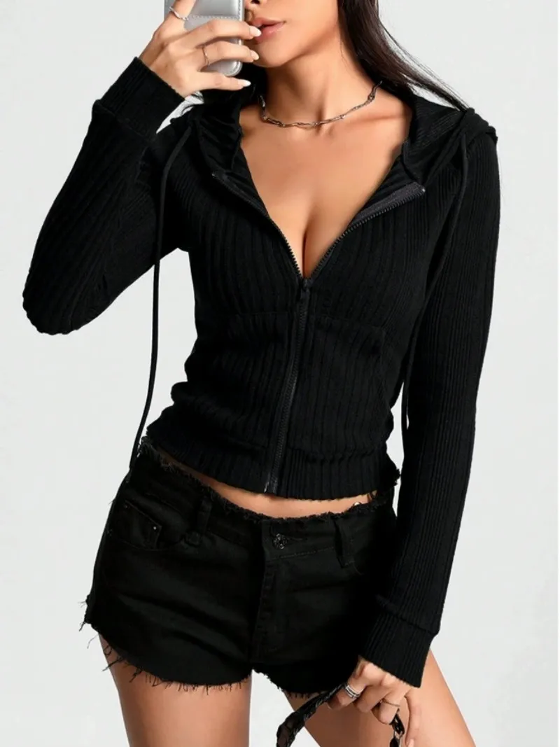 Cárdigan de chaqueta de otoño e invierno para mujer, sudadera con capucha informal y de moda con bolsillo y cremallera