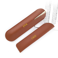 Custom Letters PU Leather Pencil Case Advertising Company Logo School Office Small Pen Holder Ballpen Storage Bag DIY Name Gift