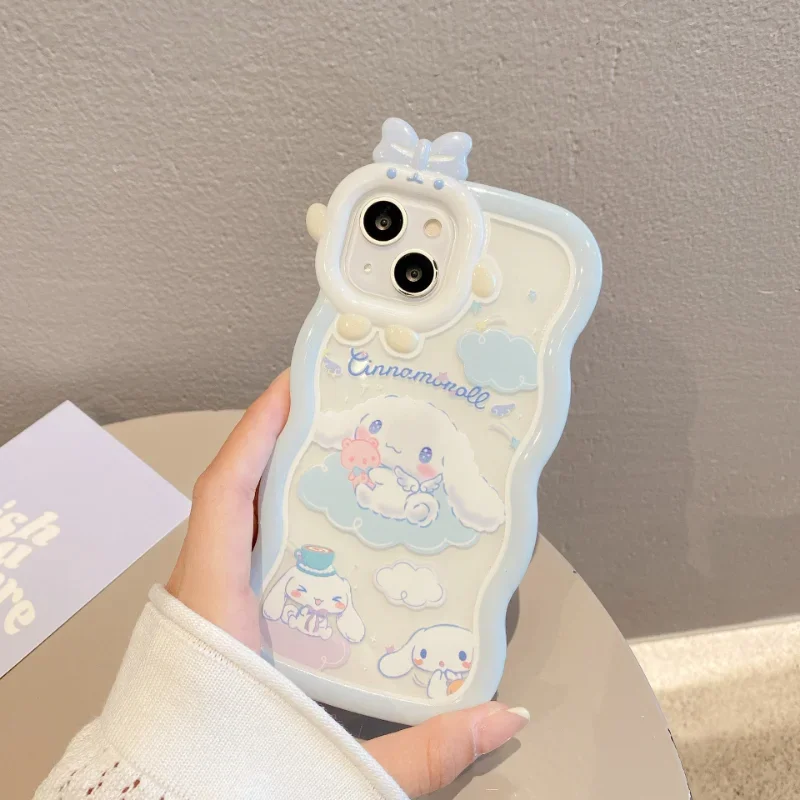 Kawaii Cinnamoroll Phone Case for IPhone 11 12 13 14 Pro Max 15 Pro Max Case Shell 7 8 Xsmax Covers with Bracelet Phone Holder