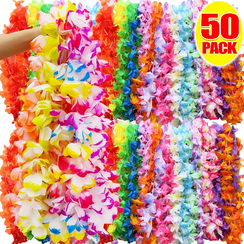 50/5 pezzi collana di fiori artificiali hawaiani estate spiaggia tropicale decorazione festa di compleanno forniture bomboniere per gli ospiti
