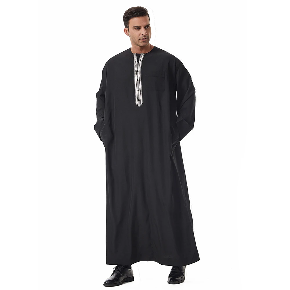 Oem الشرق الأوسط الرجال Thobe الملابس الإسلامية طويلة الأكمام الدانتيل طاقم الرقبة Thobe Thawb القفطان العربية دبي تنفس الصلاة الرجال Thobe