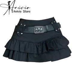 Women's Black Gothic A-line Skirt Vintage Y2k Oversize Skirt Aesthetic Harajuku Korean Elegant Skirts 2000s Clothes Summer 2024