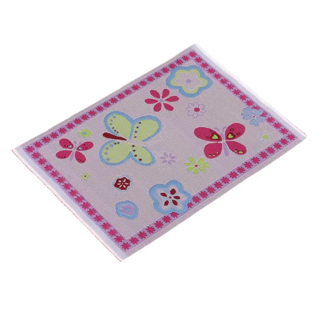 3-8pack 1/12 Dollhouse Miniature Rug Flower Printed Carpet Embroidery Cloth Mat