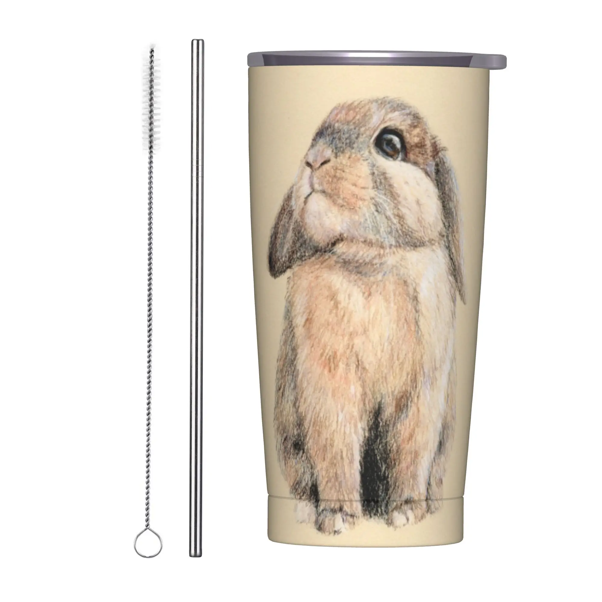 Little Peter Rabbit Insulated Tumbler with Straws Lid Lovely Bunny Pet Animal Print Vacuum Coffee Mugs Car Bottle Cups, 20oz
