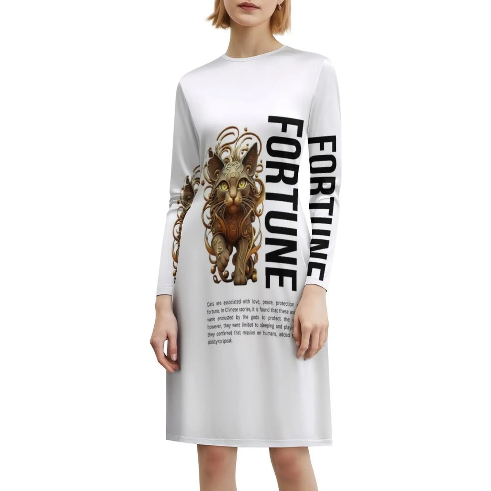 Copy Of Cat And Fortune Ii-White Boho Chic Dress Elegant Fashion Beach Wedding Party Gown Fortune Lucky Cat Cat Little Cat