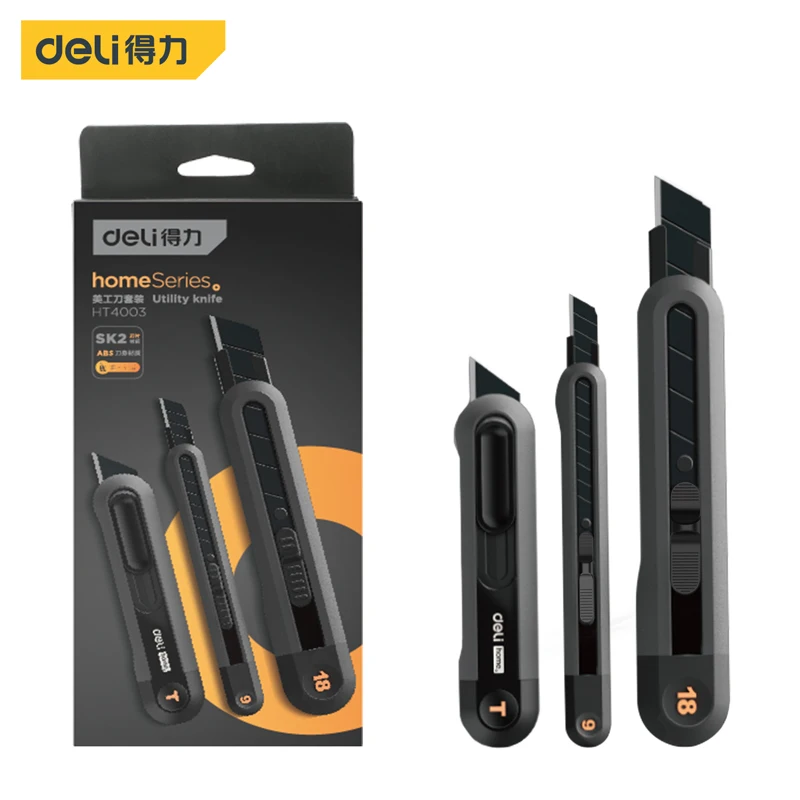 Deli 1/3-teiliges Allzweckmesser-Set, multifunktional, selbstsichernd oder Rückprall-Kunstmesser-Sets, tragbar, für Büro und Zuhause, Kurier, Unboxing-Messer