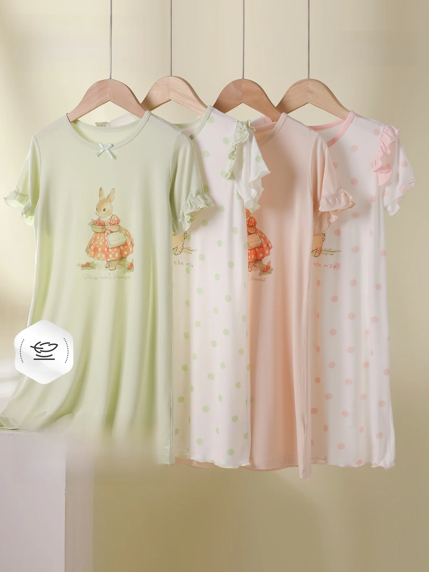 Urban Beauty Modal Children's Sleepwear Summer Cool Feeling Girl's Midi Dress Short Sleeve Ultra Soft Comfortable for Outdoors