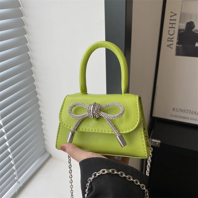 Bow Design Solid Color Mini Shoulder Bag PU Leather Flap Crossbody Bags for Women 2024 Fashion Female Chain Purse and Handbags