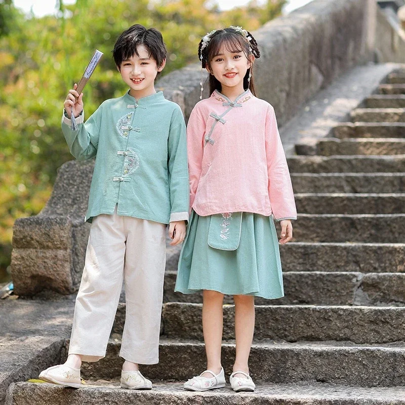 

Hanfu Boys and Girls Tang Performance Clothes Children Spring and Autumn Ancient Clothes Chinese Style National School Clothes