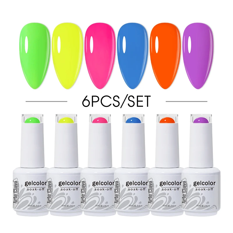 ArteClavo 15ml Top Base Coat 6pcs/Set UV Gel Nail Polish Gel Varnishes Soak Off Gel Polish Gellak Set Hybrid Nails Art Manicure