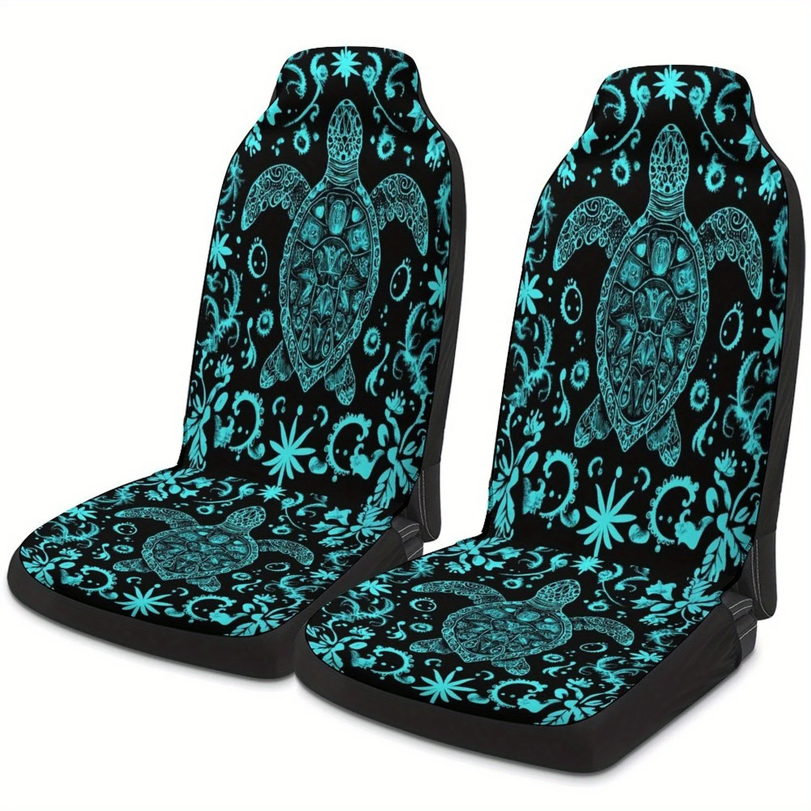 Turtle Mandala Designed Car Seat Cover Set For Most Cars, Fashion Personalized Novelty Car Seat Protector Covers Full Set, Unive