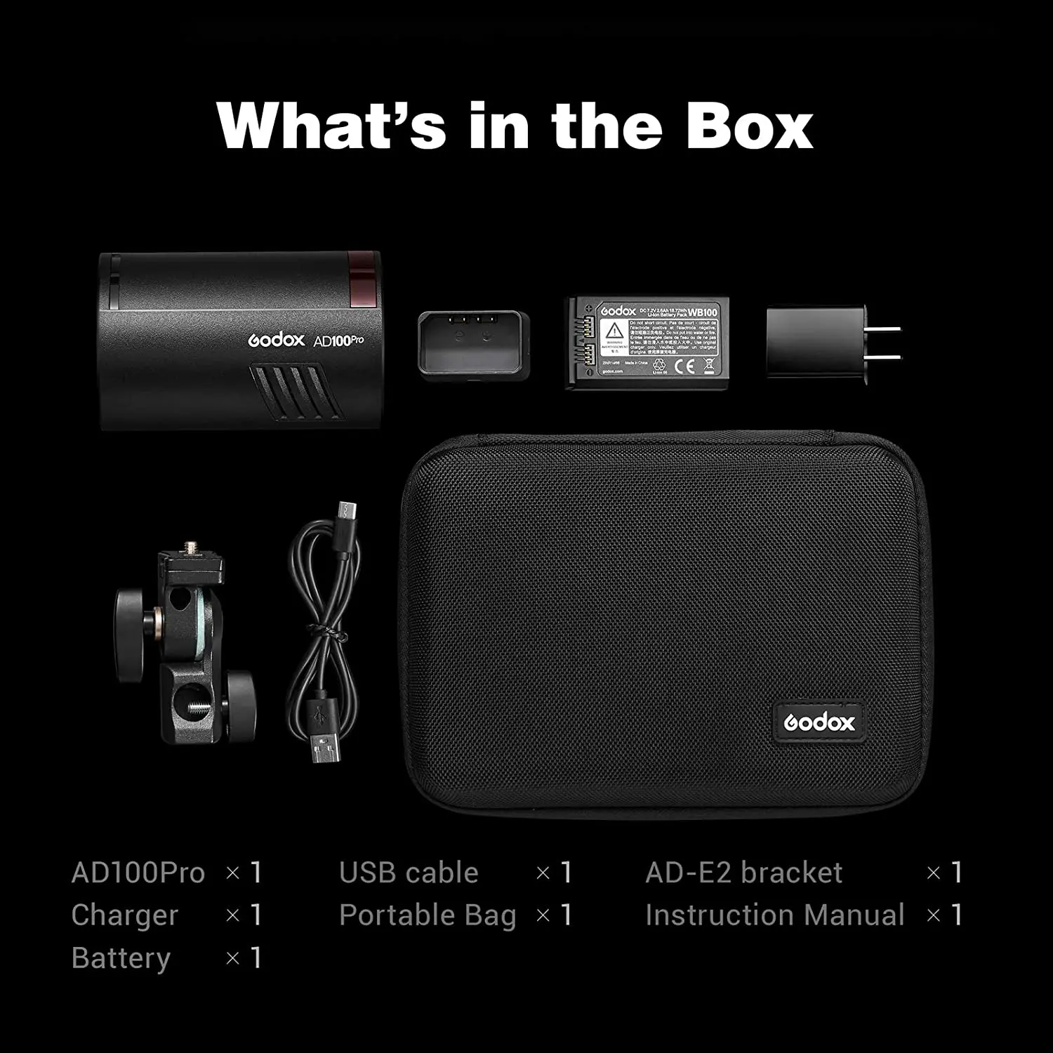 AD100pro 100Ws 2.4G TTL Photography Flash Strobe 1/8000 HSS Pocket Flash Light With 2600mAh Lithium Battery