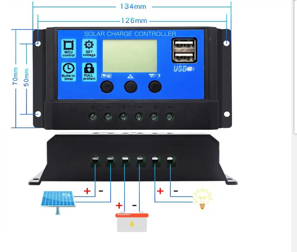 CNH Solar Panel 30W 12V Dual USB Output Solar Cells Poly Solar Panel 10/20/30/40/50A Controller for Car Yacht Battery Boat Charg