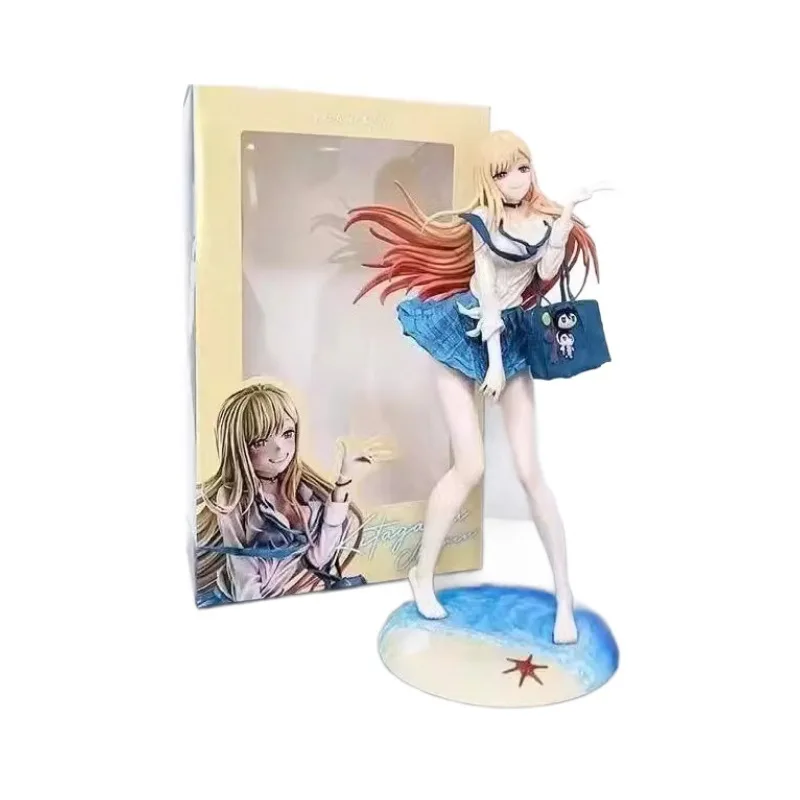 

27cm Anime Figure My Dress Up Darling Kitagawa Marin School Uniform Sand Beach Pvc Action Figure Adult Collection Model Doll Toy