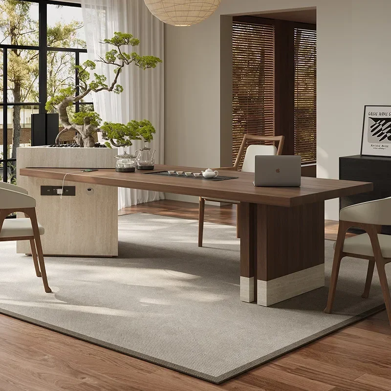 Rock slab tea table tea tray integrated large slab embedded tea set  table a complete set of combinations