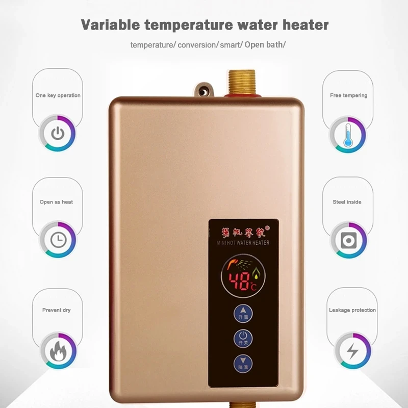 5500W Electric Water Heater Wall Mounted Instantaneous Tankless Water Heater for Kitchen Bathroom Shower Water Fast Heating 220V