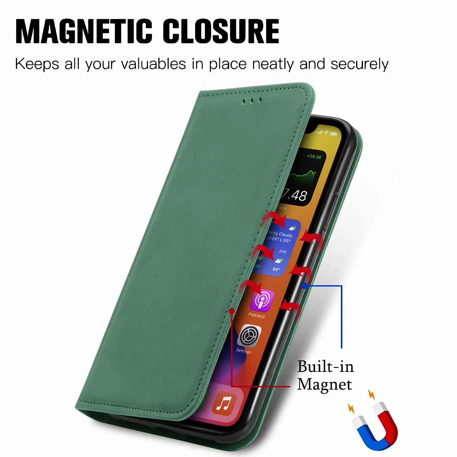 Leather Case For Samsung Galaxy S24 S23 S22 S21 S20 FE Ultra S10 S9 S8 Plus Lite Magnetic Closure Card Slot Flip Book Cover Case