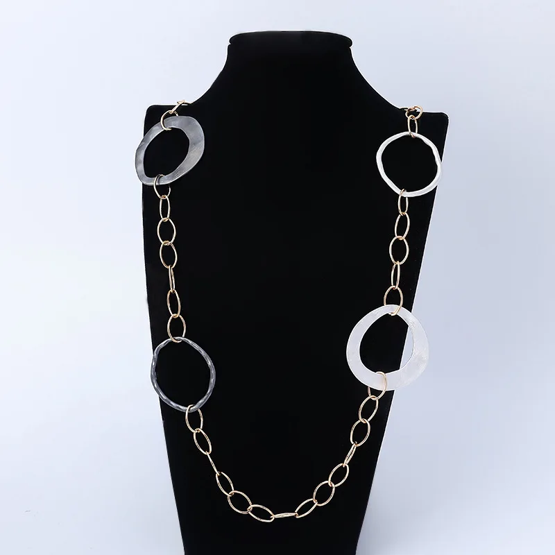 Europe and the United States new fashion sweater chain long high sense of ethnic style geometric pattern exaggerated neck