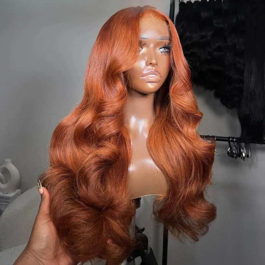 Ginger Body Wave 13x4 Lace Front Human Hair Wigs 30 34 Inch Brazilian Colored Ginger Orange Body Wave 13x6 Hd Lace Frontal Wig