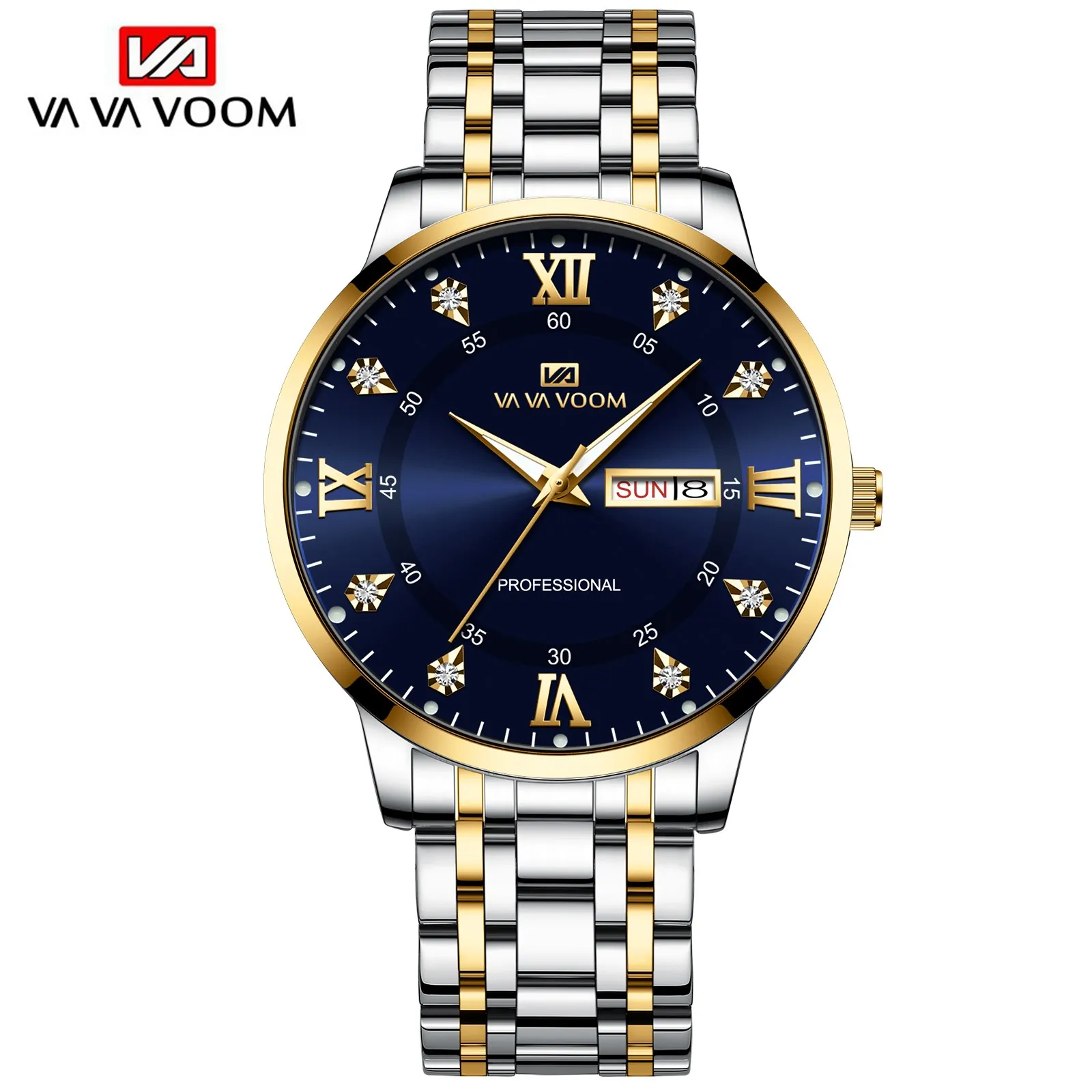 Men Watch Stainless Steel Top Quailty Luxury Diamond Scale Waterproof Luminous Dual Date Week Sport Men Wrist Watch Dropshipping