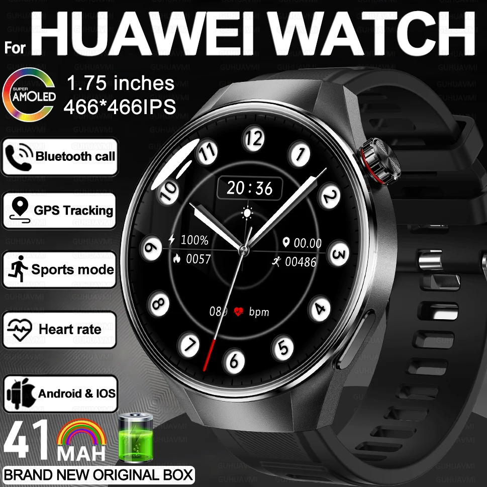 

Новинка 2025 года для HUAWEI GPS Спортивные Смарт-часы AMOLED 1,75 Экран 410 мАч Батарея IP68 Водонепроницаемые Смарт-часы с пульсометром Фитнес-вызовом