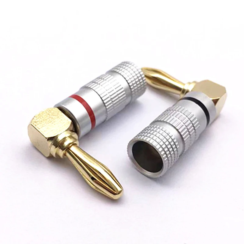 90 Degree Right Angle 4mm L Type Banana Plug Speaker Adapter Wire Cable Connector 24K Gold Plated For HiFi Musical Audio