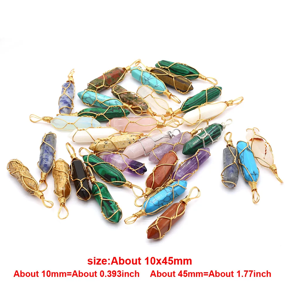 5pcs Gold Color Wire Wrap Vintage Pendant Natural Stone Crystal Agate Quartz Pendant for Jewelry Making DIY Necklace Earrings