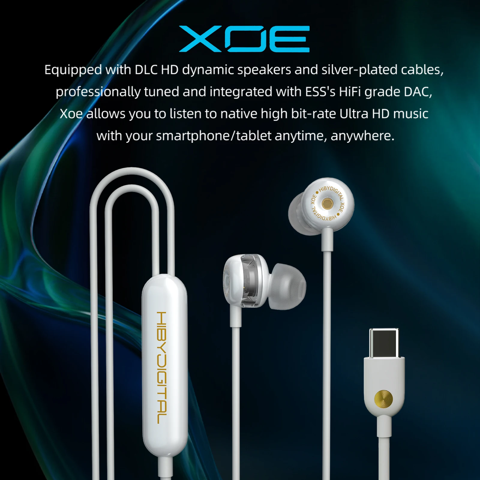 HiBy Digital XOE USB Type C 8mm DLC Diaphragm Dynamic Driver DSD Decoder In-Ear IEM Earphones Earbuds DAC ES9270C With HD MIC