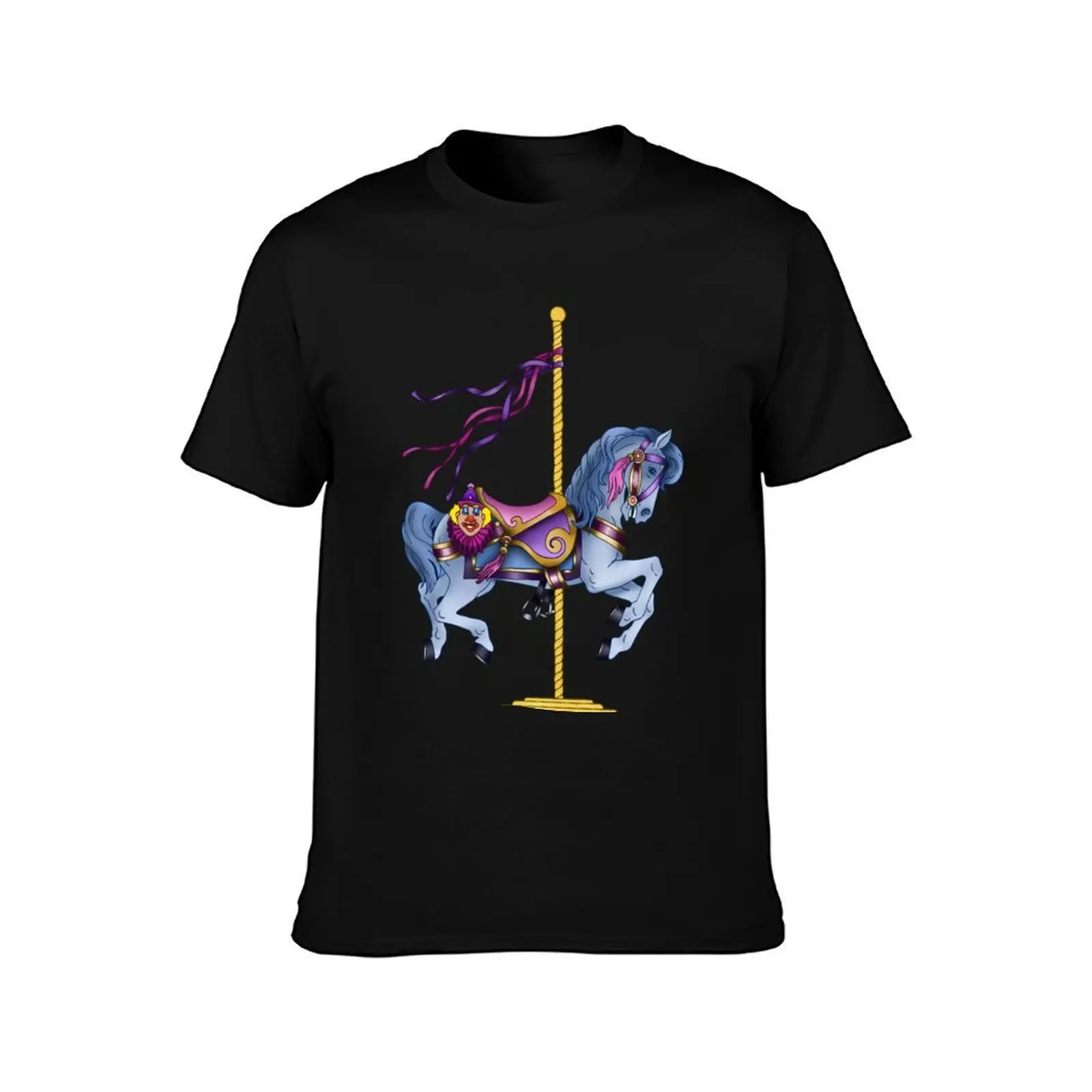 Carousel horse T-Shirt, Summer Casual Cotton Tee, Oversized Streetwear Tops, Vintage Graphic Print, Loose Fit Short Sleeve