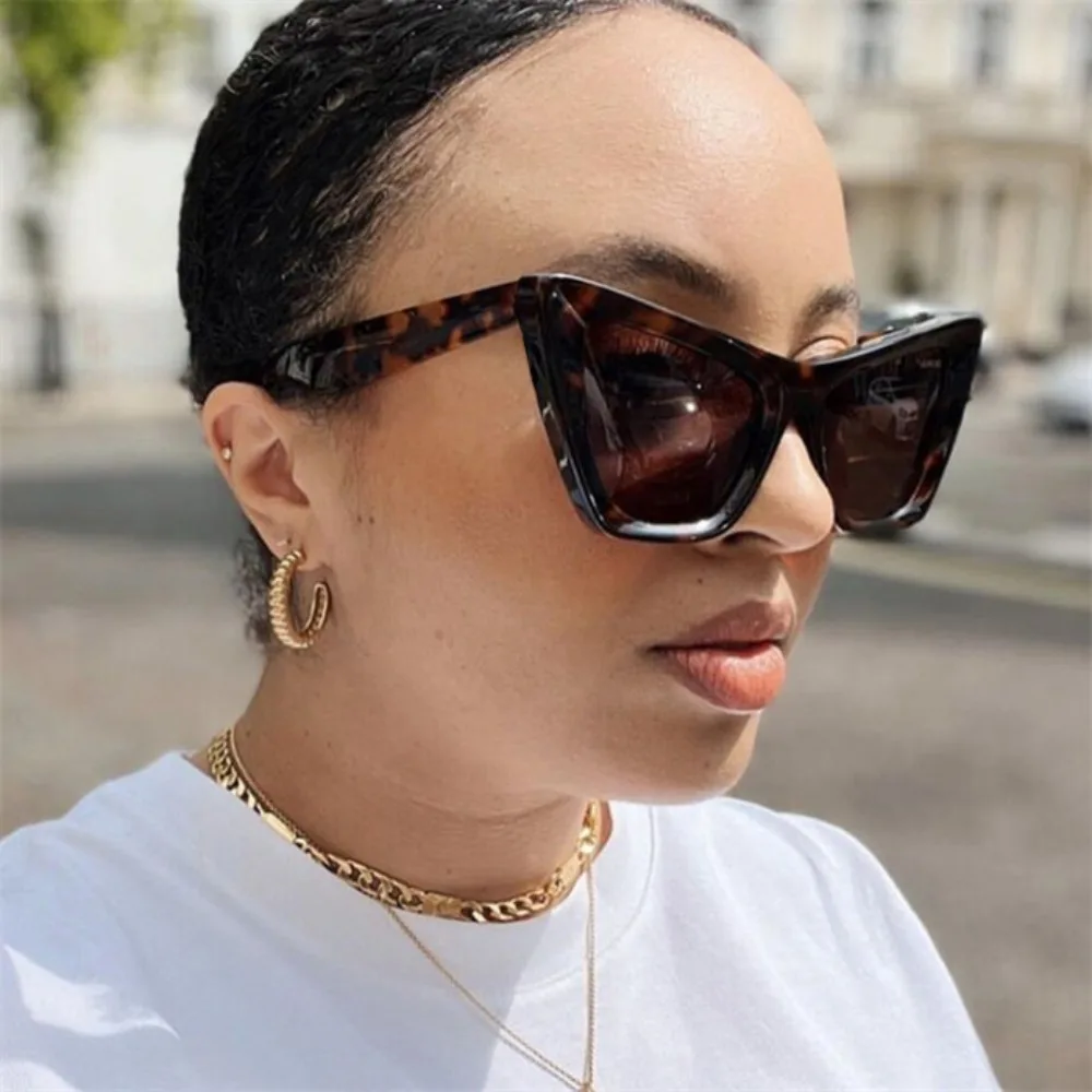 

Fashion Big Frame Cat Eye Sunglasses Punk UV400 Leopard Print Eyewear Vintage Lightweight Wide Legs Sun Glasses Unisex