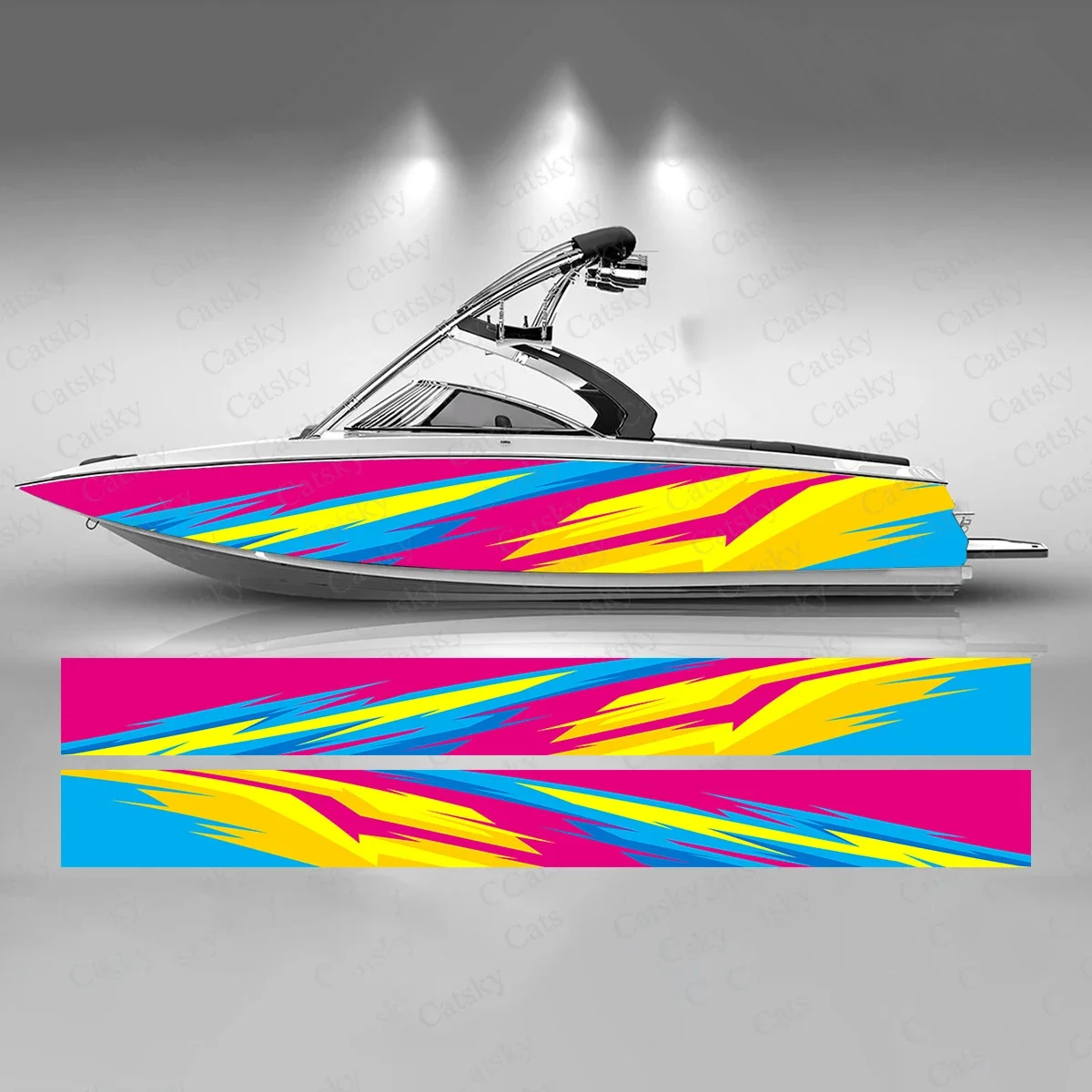 Pink Blue Gradient Stripe Boat Sticker Fashion Custom Fish Boat-Sticker Vinyl Waterproof Boat Wrap Graphic Boat Wrap Decal