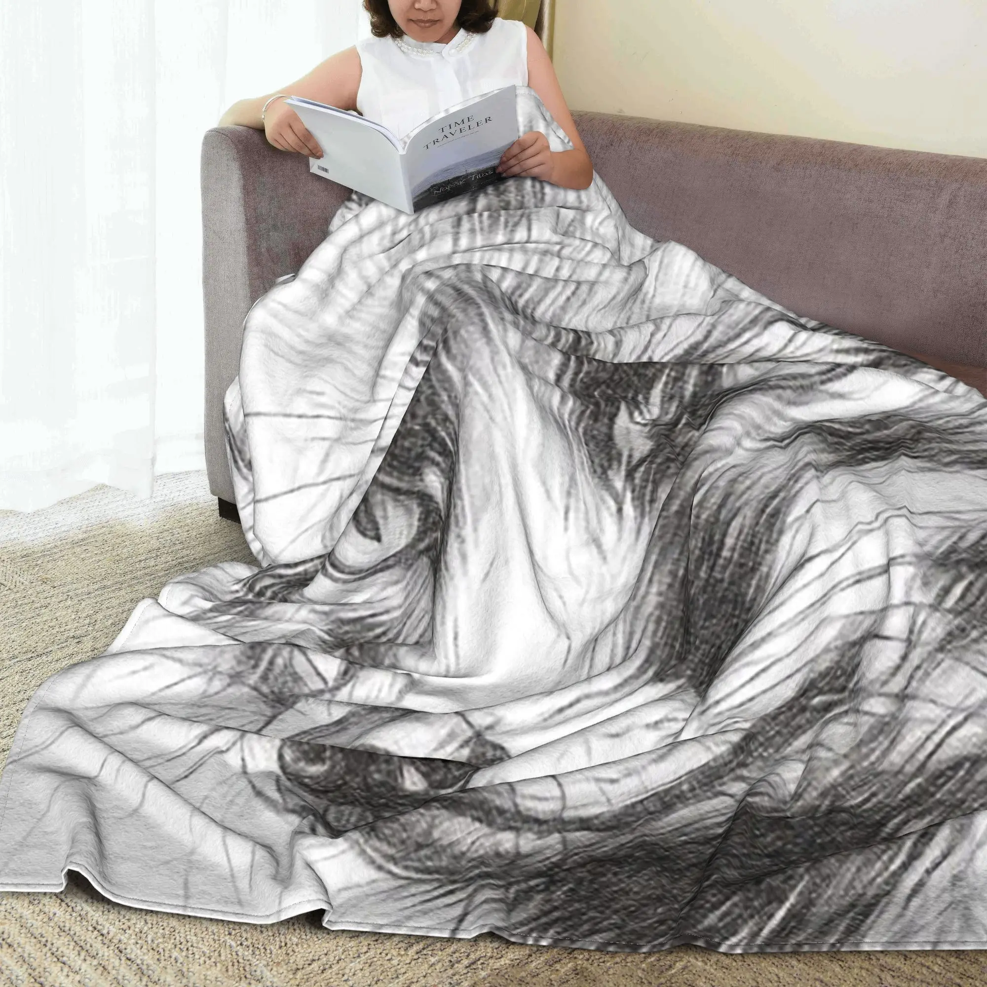 

Monochrome Fox Drawing Blankets Warm Flannel Sofa Throw Blanket for Couch Bedding Travel Throws Bedspread Quilt
