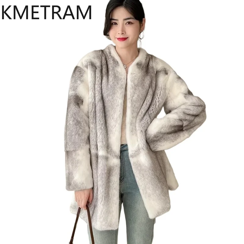 

KMETRAM Velvet-grade 100% Cross Mink Fur Jackets Woman Vintage Stand Collar Real Mink Fur Coat Winter Jacket Women Clothing 2026