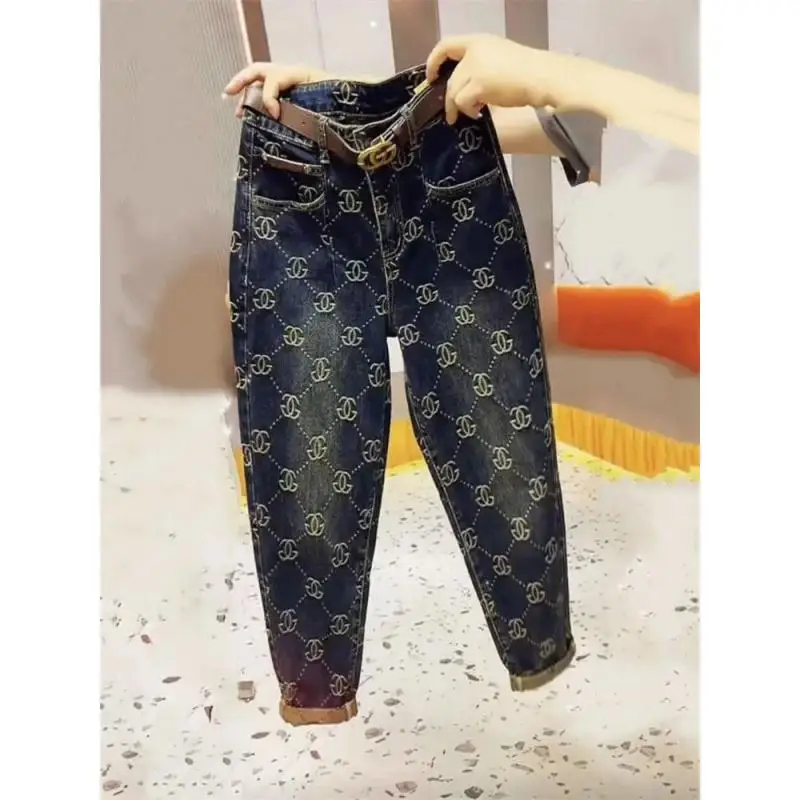 Women's Jeans For Autumn And Winter, High Waist, Loose Fit, Slim Fit, Shopping And Leisure, High-end Brand Pants, 2024 New Item