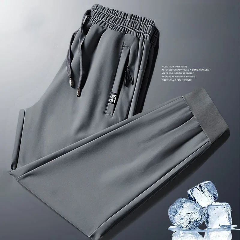 Ice Silk Thin Men's Pants Summer New Loose Breathable Cool Feeling Air Conditioned Long Trousers Youth Elastic Waist Sweatpants