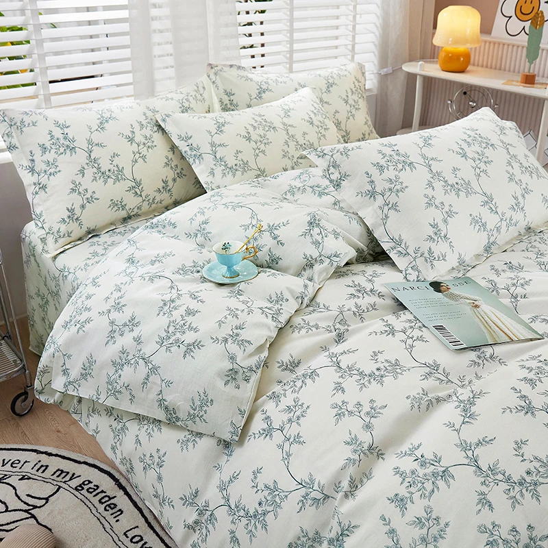100% Cotton 3pc/Set Duvet Cover,No Filler,Floral Ins Style Skin-Friendly, Soft Comfortable Fabric,Single/Queen Size Bedding Set