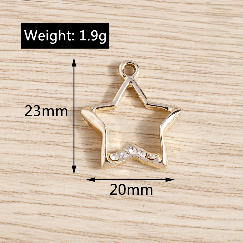 10pcs 20x23mm Cute Alloy Crystal Hollow Star Charms Pendants for Jewelry Making Drop Earrings Necklaces Bracelets DIY Craft Gift