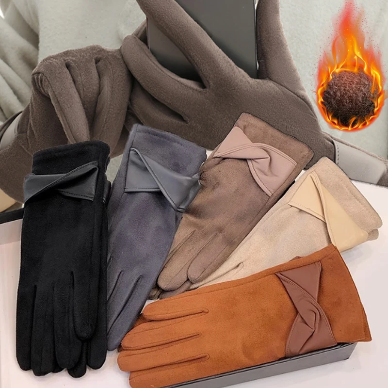 قفازات كورية دافئة للنساء موضة الشتاء بسيطة أنيقة مخملية مضادة للبرد قفازات لمس ركوب الخيل قفازات سميكة مقاومة للرياح #1