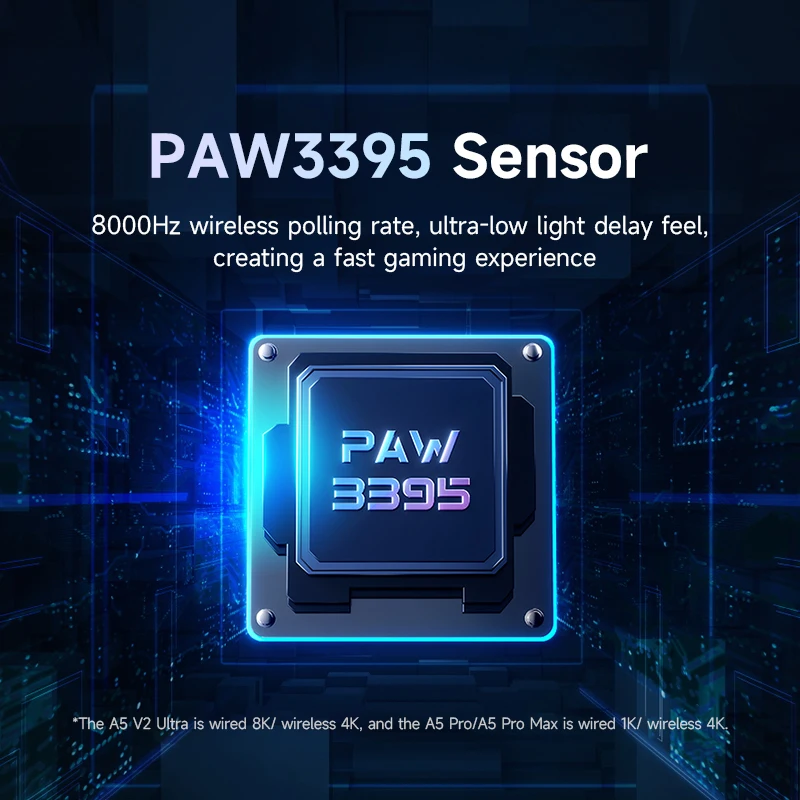 MCHOSE A5 V2 UItra ماوس ألعاب لاسلكي Paw3395 8K خفيف الوزن بلوتوث ثلاثي الوضع مخصص الكمون المنخفض ماوس Esports Accesso