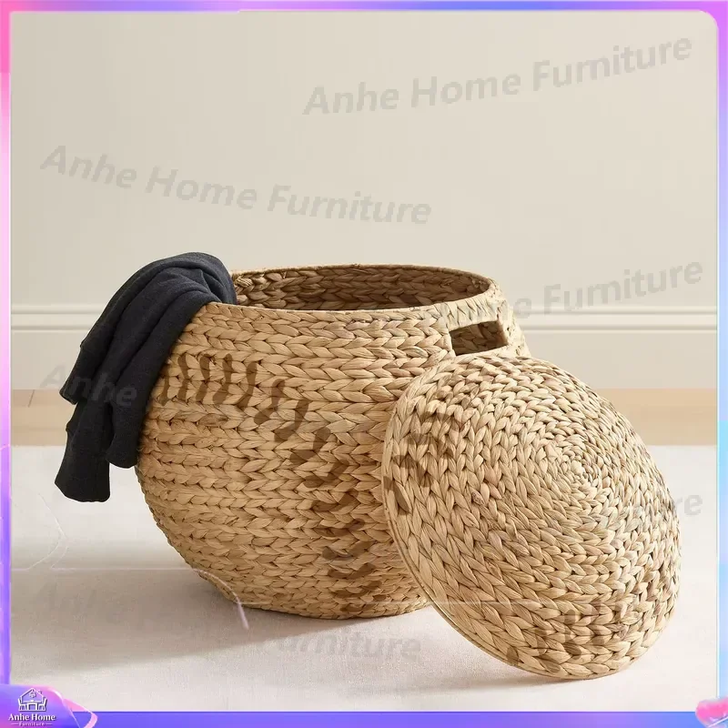 Baseball Shaped Water Hyacinth Storage Basket Handmade Eco Friendly Pet Bed Dog Cat House Modern Round Woven Organizer Home