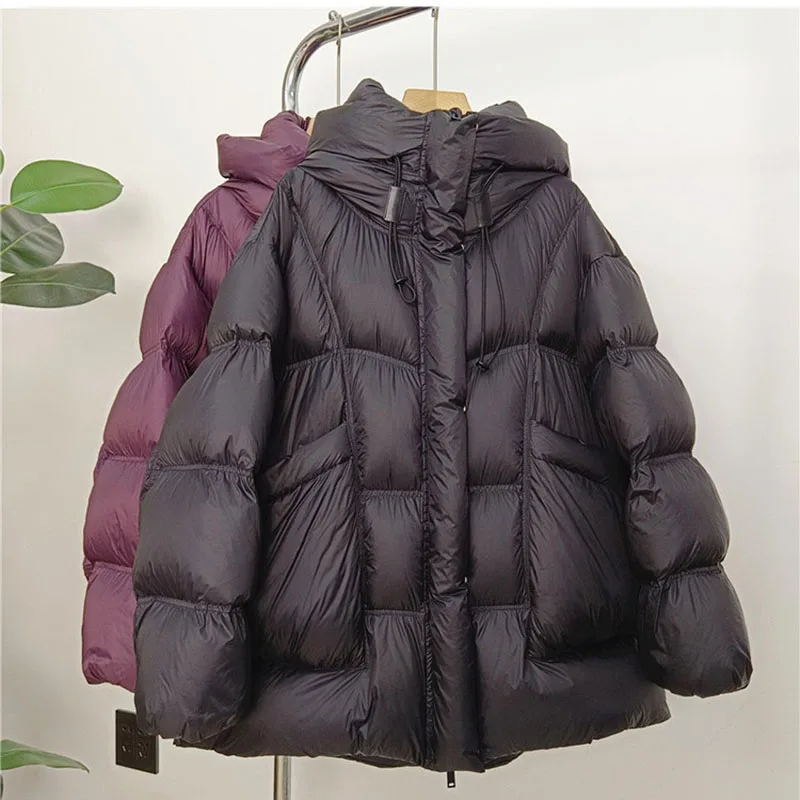 2025 New Winter Warm Hooded Thick White Duck Down Leisure Women Down Jacket Solid Color Coat Parker Loose Women Down Jacket H439