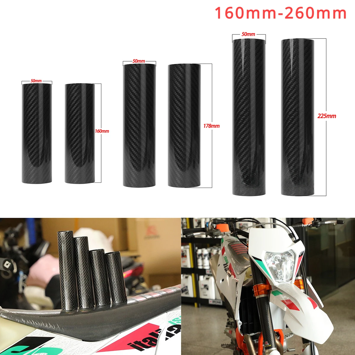 Motocyklowy regulowany przedni widelec z włókna węglowego 160-260MM Osłona amortyzatora do KTM EXC SX SXF XC XCF XCW 125 250 350 450 530