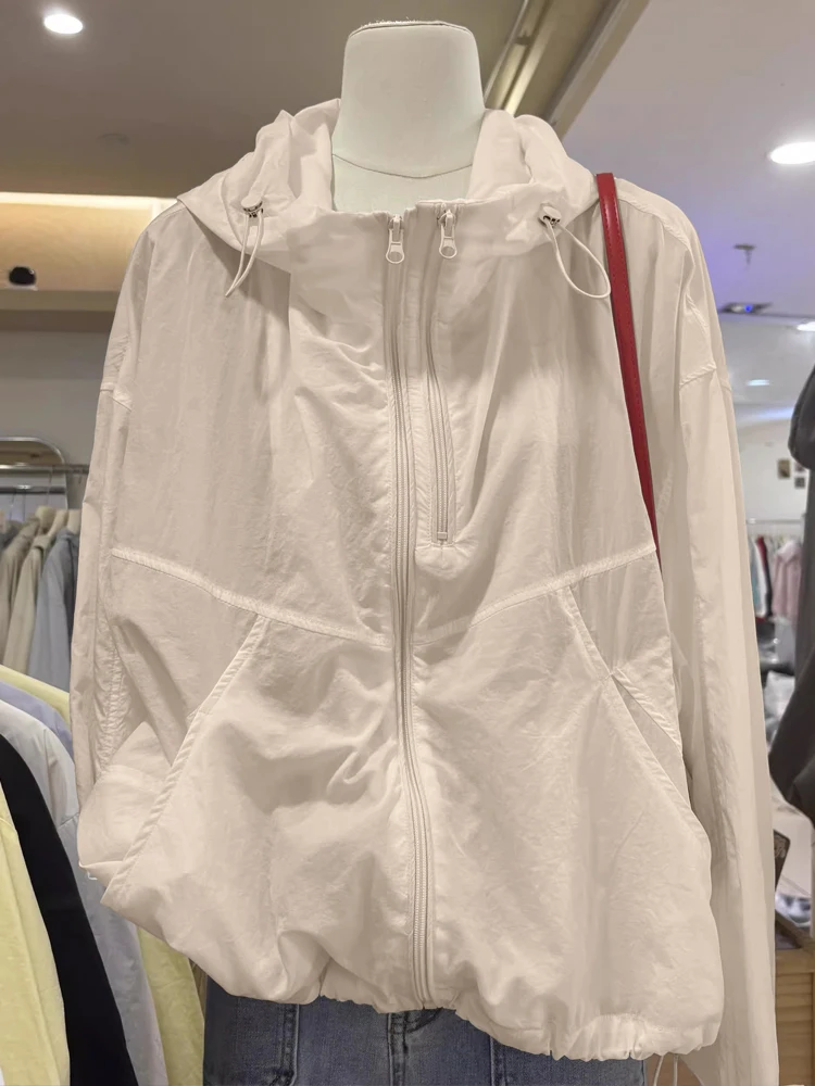 

Легкая повседневная женская куртка, новинка лета, свободного кроя, с двойной молнией, однослойная, тонкая, со встроенной капюшоном, модная