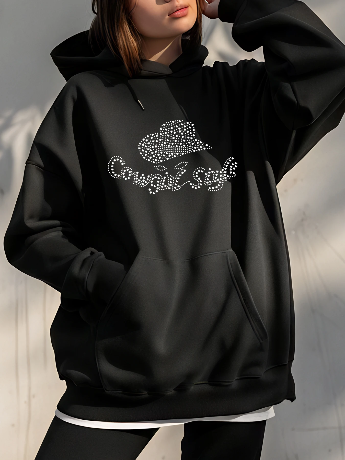 

Хэллоуин ковбойская шляпа с принтом толстовка свободного покроя повседневная уличная одежда женская мода Ins ветер осенне-зимний наряд