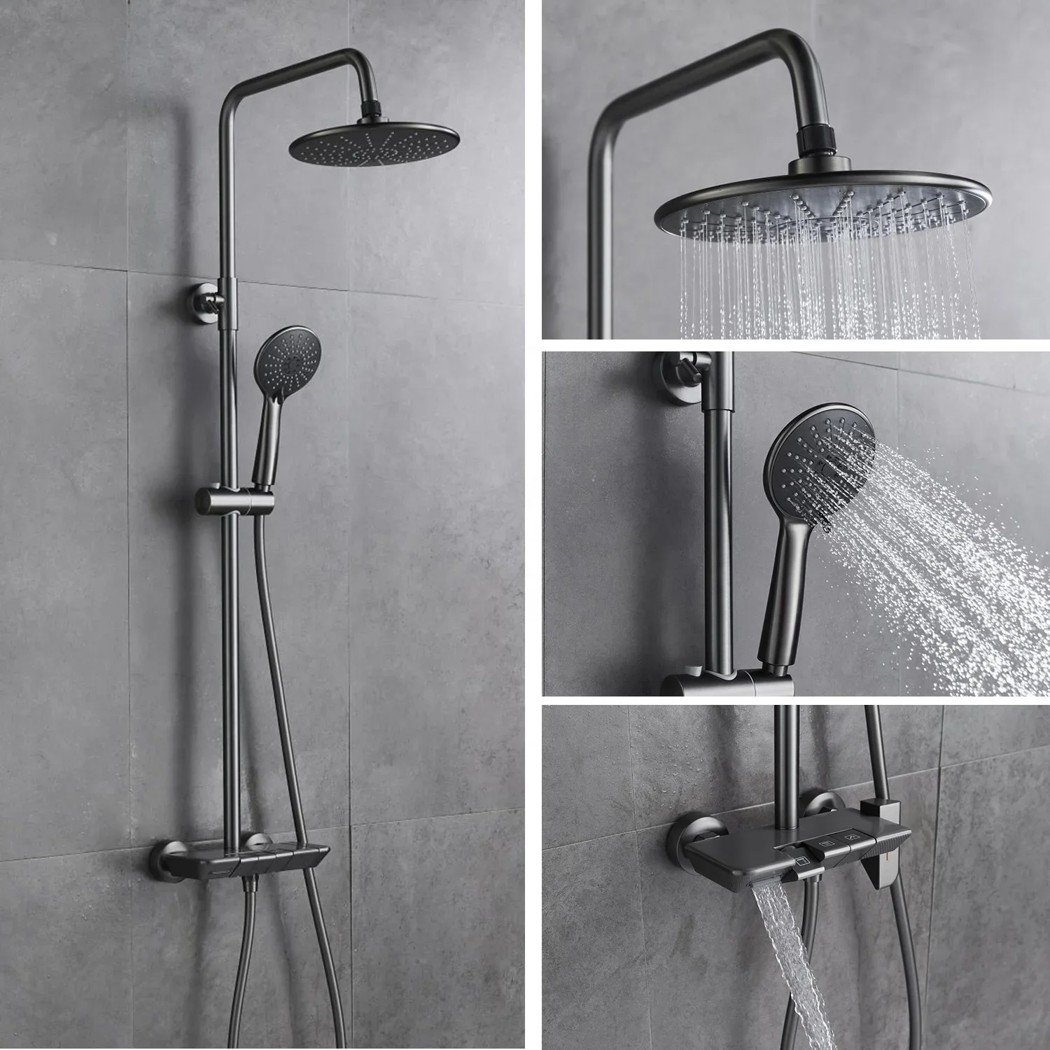 gp-Luxury Modern Hot And Cold 3-function Shower System Wall Mounted Rainfall Bathroom Bath Piano Shower Complete Set