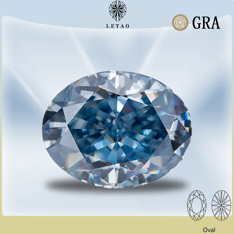 

Moissanite Stone Oval Cut Aquamarine Colour Lab Created Synthetic Gemstone Passed Diamond Tester Comes with GRA Certificate