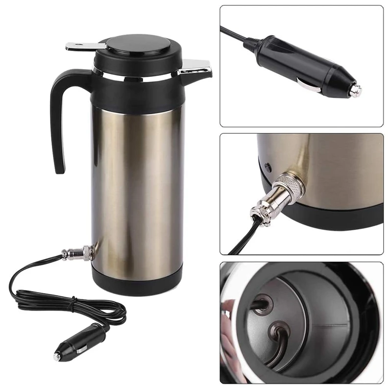 Car Kettle 12V 1200Ml Electric Car Kettle Travel Heater Large Capacity Tea Coffee Car Boiler Suitable For Camping Gold